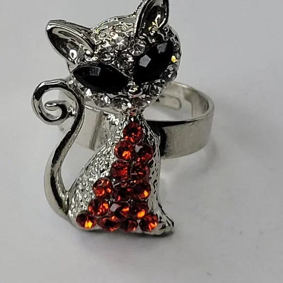 Red Cat Ring Adjustable Band - Picture 3 of 11